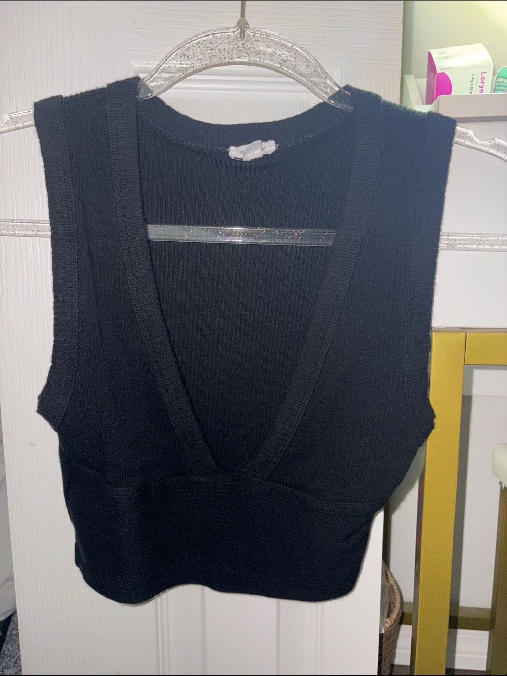 Garage Black Deep V Knit Crop Tank Top